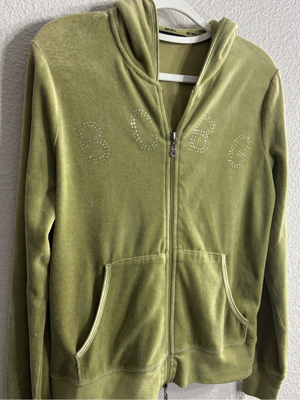 BCBG MaxAzria Vintage Y2K Velour Velvet Zip Hoodie with Embellished VTG 2000s